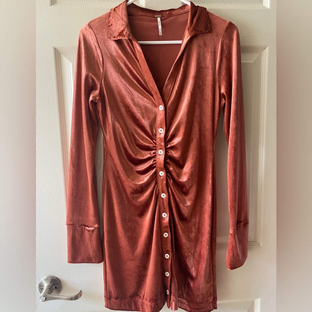 Free People Velvet Button Up Dress Long Sleeve - Picture 6 of 6